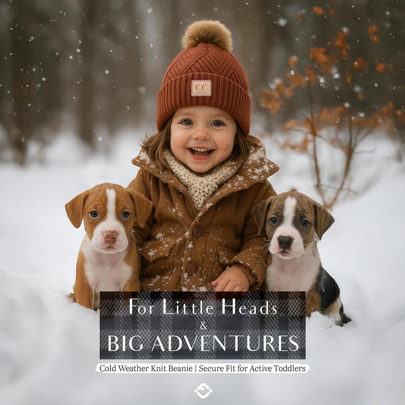 Funky Junque Toddler Pom Beanie – Kids Winter Hat for Ages 1–4, Baby Boy & Girl Knit Beanies, Warm Cozy Knit Snow Hats - Image 3